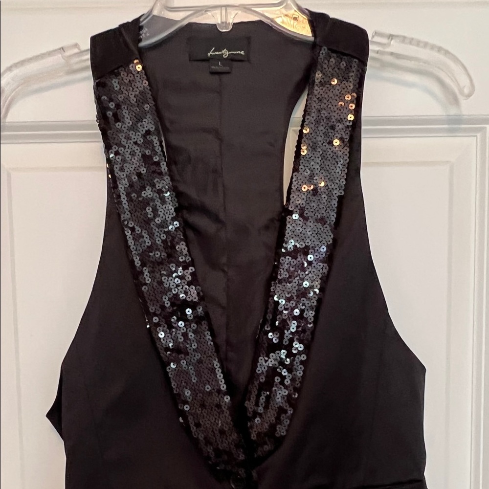 Black Sequined Collar Vest